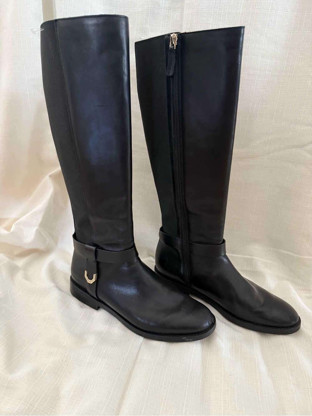 Cole Haan Black Leather Knee-High Pull-On Boots